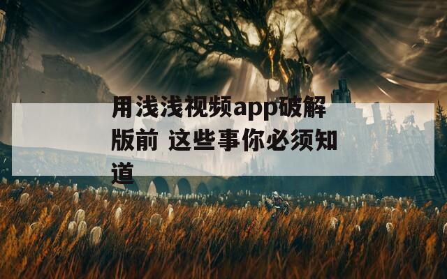 用浅浅视频app破解版前 这些事你必须知道